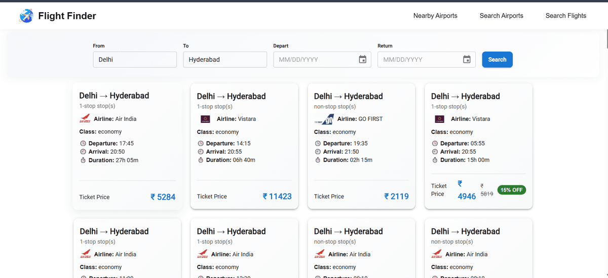 FlightFinder (Full Stack Flight Discovery App)