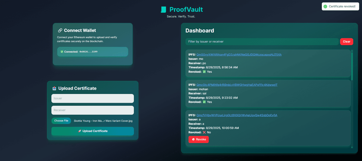 ProofVault (Decentralized Certificate Storage)