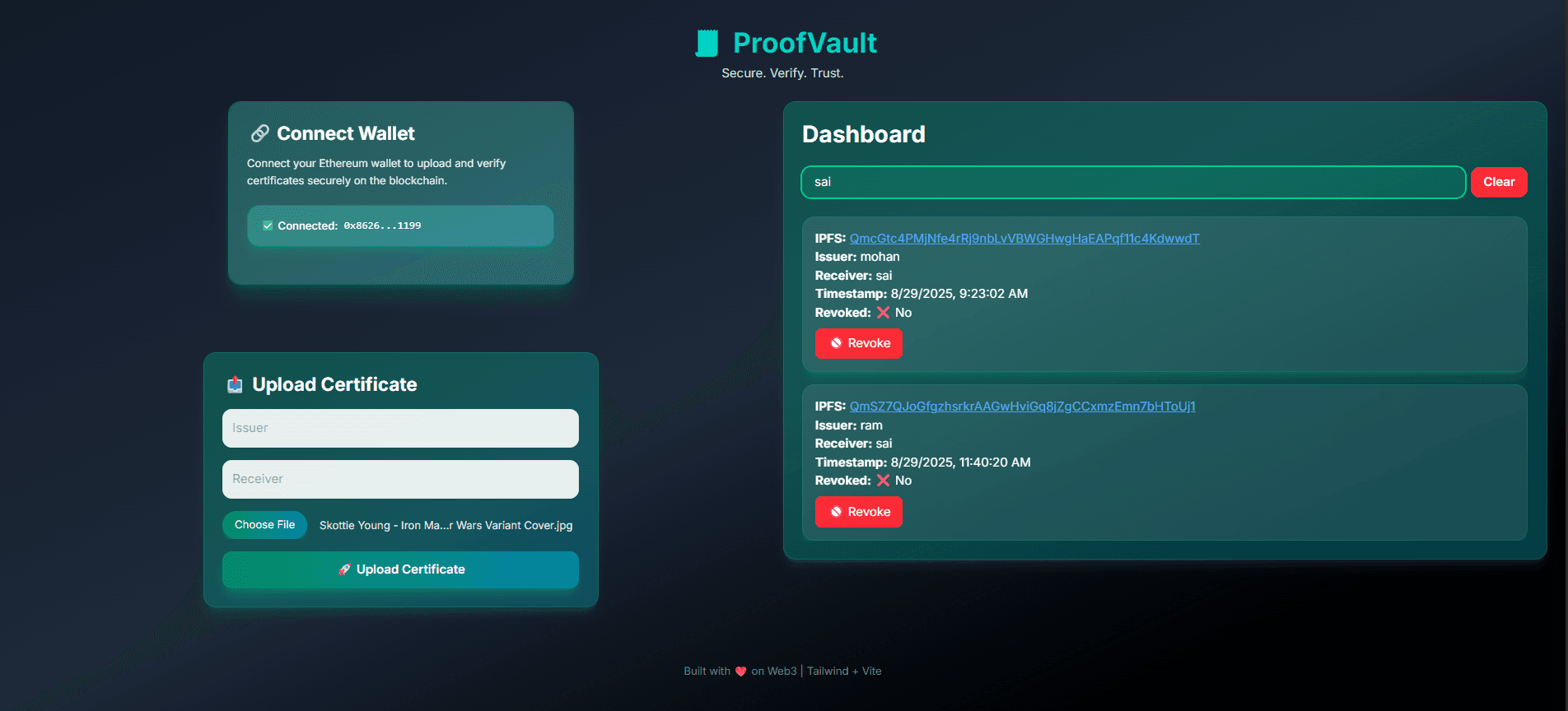 ProofVault (Decentralized Certificate Storage) screenshot 2